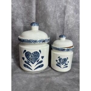 1990s Ceramic Blue Heart Jars Kitchen Gibson 9" 7.5"